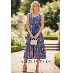 LHD Striped Poplin Midi Dress 2 Blue Red NEW